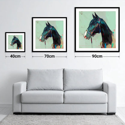 Midnight Profile in Teal - size guide showing 40cm, 70cm and 90cm art prints