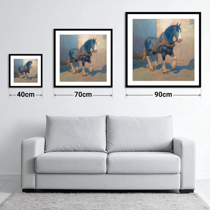 Strength in Harness - size guide showing 40cm, 70cm and 90cm art prints