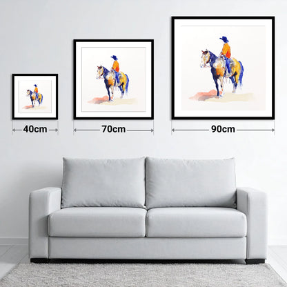Vivid Western Rider - size guide showing 40cm, 70cm and 90cm art prints