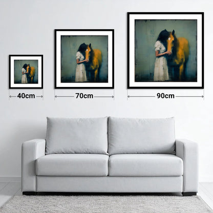 Silent Devotion - size guide showing 40cm, 70cm and 90cm art prints