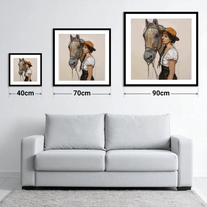 Unspoken Bond - size guide showing 40cm, 70cm and 90cm art prints