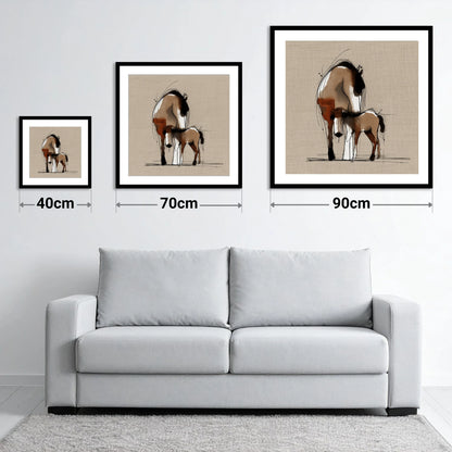 Tender Sepia Bond - size guide showing 40cm, 70cm and 90cm art prints
