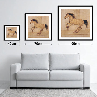 Classical Equine Study - size guide showing 40cm, 70cm and 90cm art prints