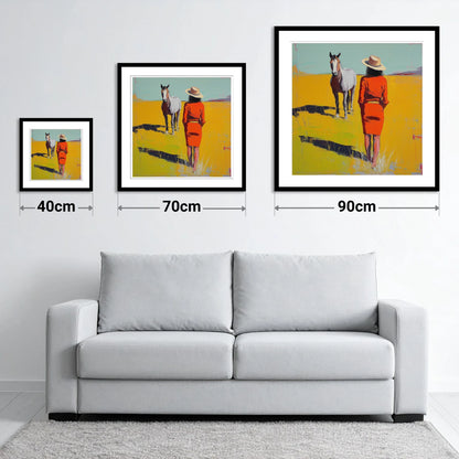 Sunlit Connection - size guide showing 40cm, 70cm and 90cm art prints