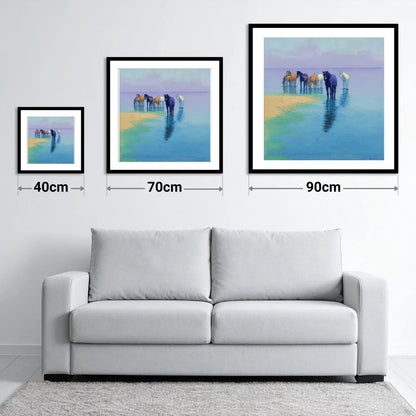 Lavender Shallows - size guide showing 40cm, 70cm and 90cm art prints