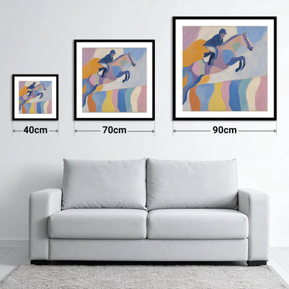 Pastel Abstract Leap - size guide showing 40cm, 70cm and 90cm art prints