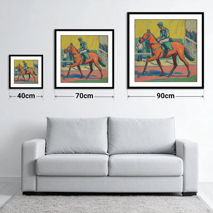 The Bold Contender - size guide showing 40cm, 70cm and 90cm art prints