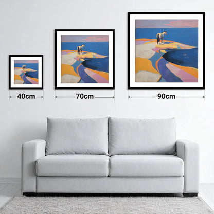 Sentinel by the Sea - size guide showing 40cm, 70cm and 90cm art prints