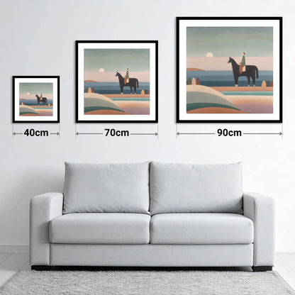 Tranquil Beach Hack - size guide showing 40cm, 70cm and 90cm art prints