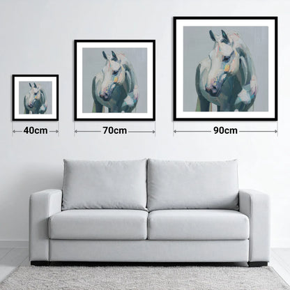 Serene Grey Portrait - size guide showing 40cm, 70cm and 90cm art prints