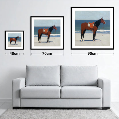 Waiting by the Tide - size guide showing 40cm, 70cm and 90cm art prints