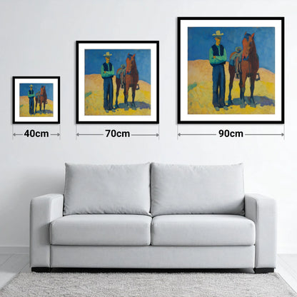 High Noon Shadows - size guide showing 40cm, 70cm and 90cm art prints