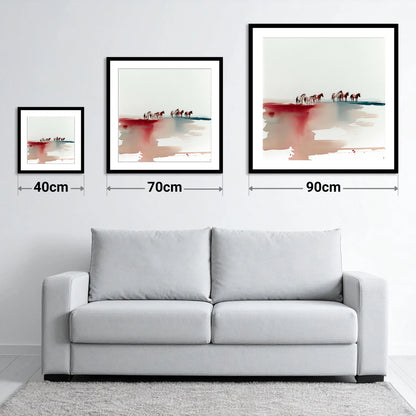 Crimson Horizon Herd - size guide showing 40cm, 70cm and 90cm art prints