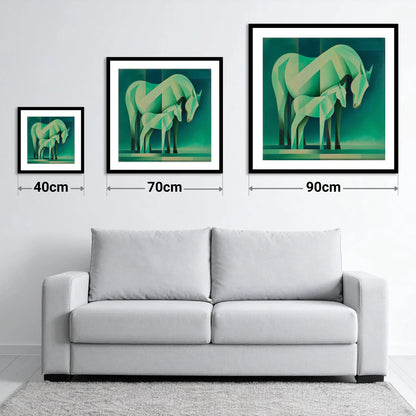 Verdant Harmony - size guide showing 40cm, 70cm and 90cm art prints