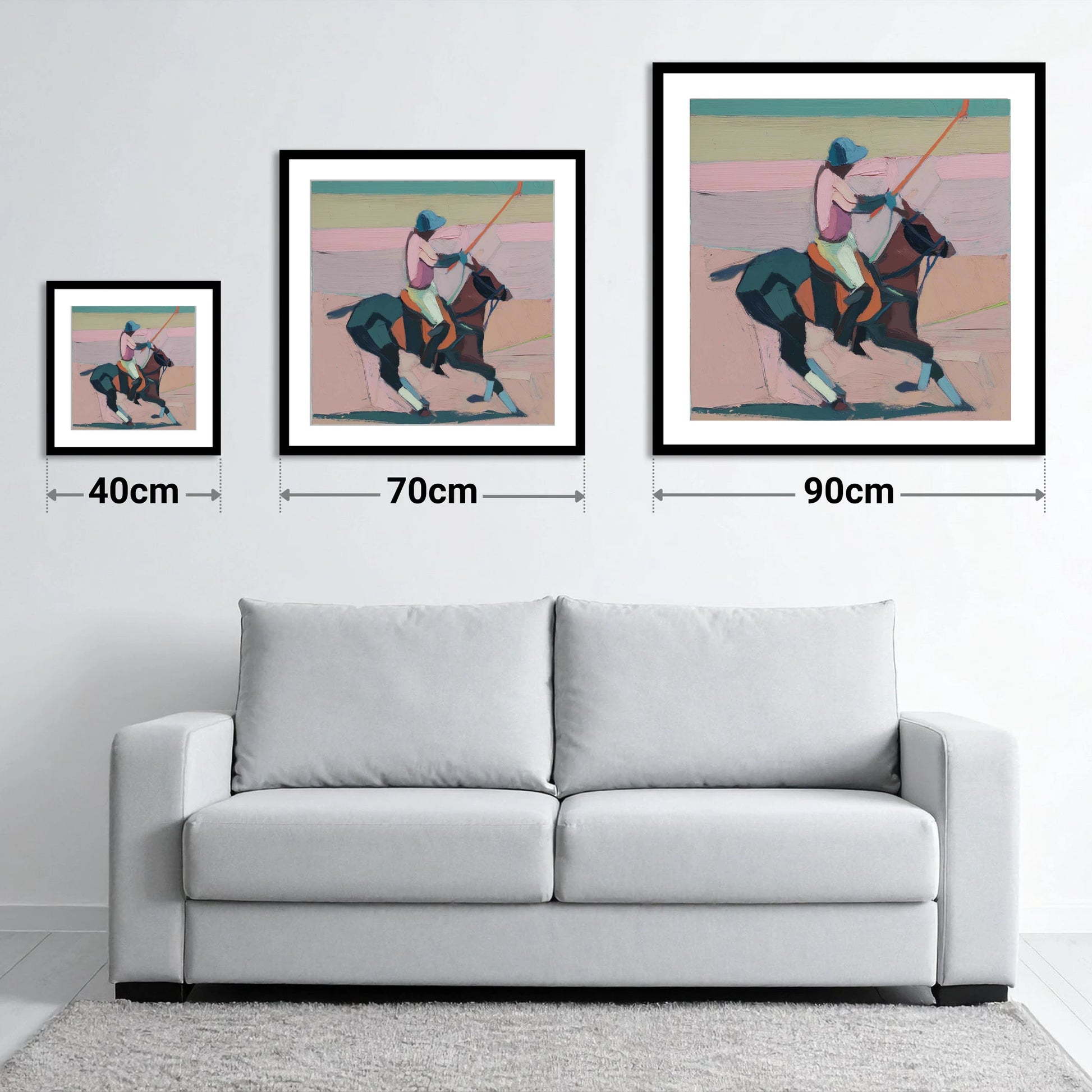 Dusty Rose Chukka - size guide showing 40cm, 70cm and 90cm art prints