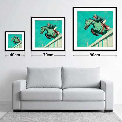 Teal Showjumper - size guide showing 40cm, 70cm and 90cm art prints