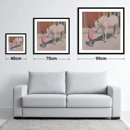A Quiet Connection - size guide showing 40cm, 70cm and 90cm art prints