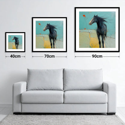 Abstract Windswept Equine - size guide showing 40cm, 70cm and 90cm art prints