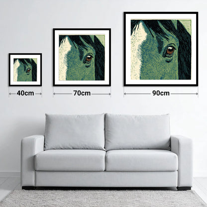 The Watchful Gaze - size guide showing 40cm, 70cm and 90cm art prints