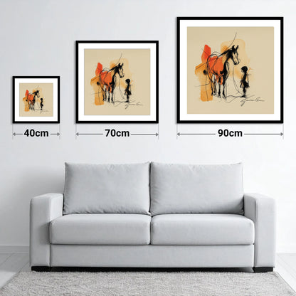 The Unspoken Bond - size guide showing 40cm, 70cm and 90cm art prints