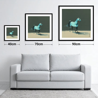 Azure Arabian Spirit - size guide showing 40cm, 70cm and 90cm art prints