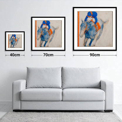 Ultramarine Gallop - size guide showing 40cm, 70cm and 90cm art prints