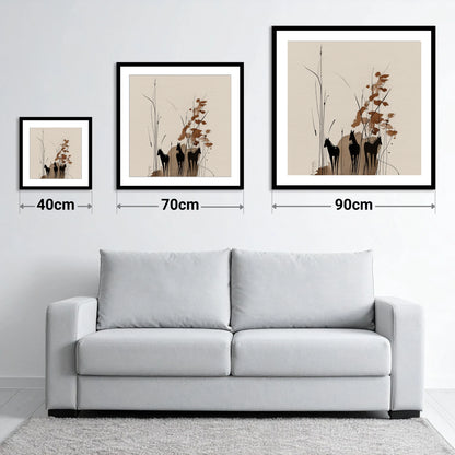 Serenity in the Reeds - size guide showing 40cm, 70cm and 90cm art prints