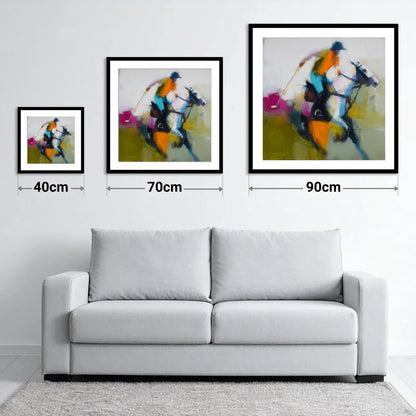 Midfield Momentum - size guide showing 40cm, 70cm and 90cm art prints