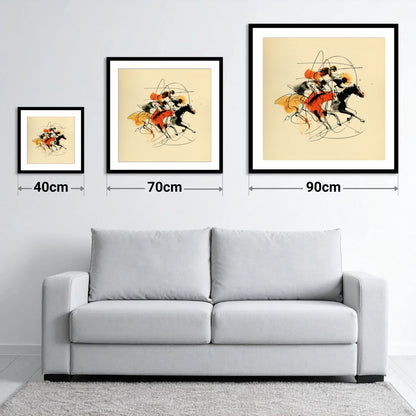 The Final Furlong - size guide showing 40cm, 70cm and 90cm art prints