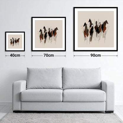 Earthy Herd Silhouettes - size guide showing 40cm, 70cm and 90cm art prints