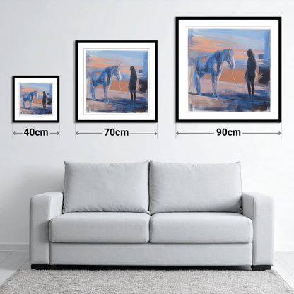 The Quiet Language - size guide showing 40cm, 70cm and 90cm art prints
