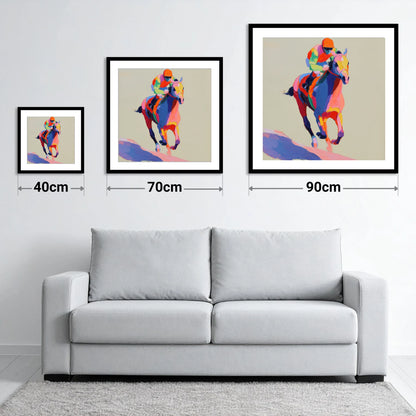 The Colour of Speed - size guide showing 40cm, 70cm and 90cm art prints