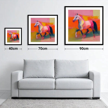 Vivid Equine Stride - size guide showing 40cm, 70cm and 90cm art prints