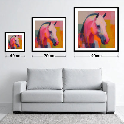 Vivid Equine Expression - size guide showing 40cm, 70cm and 90cm art prints