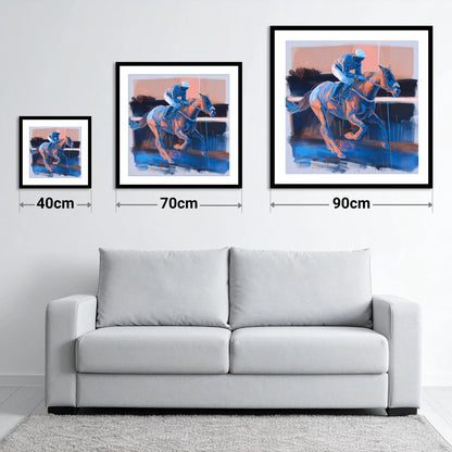 Cobalt Stride - size guide showing 40cm, 70cm and 90cm art prints
