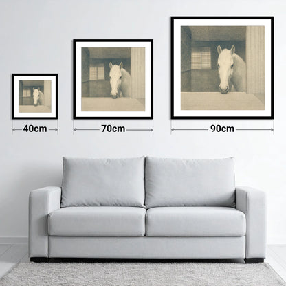 Quiet Contemplation - size guide showing 40cm, 70cm and 90cm art prints