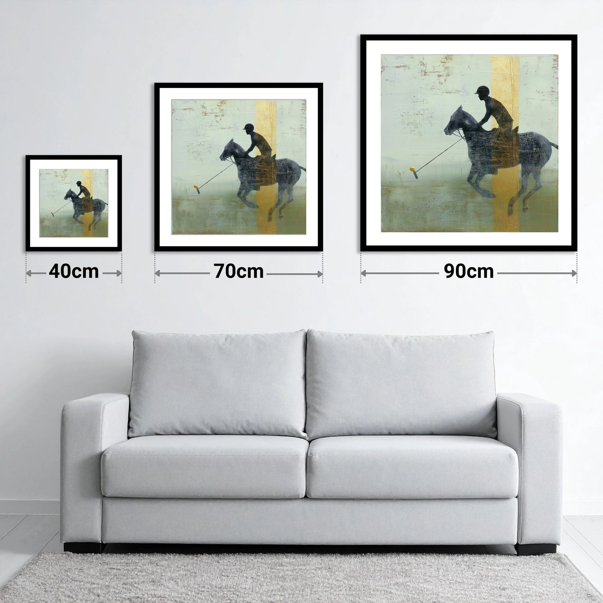 Gilded Chukka - size guide showing 40cm, 70cm and 90cm art prints