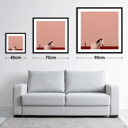 Dusty Rose Horizon - size guide showing 40cm, 70cm and 90cm art prints