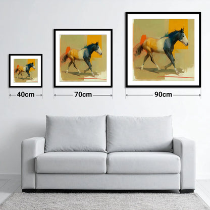 Vivid Abstract Stride - size guide showing 40cm, 70cm and 90cm art prints