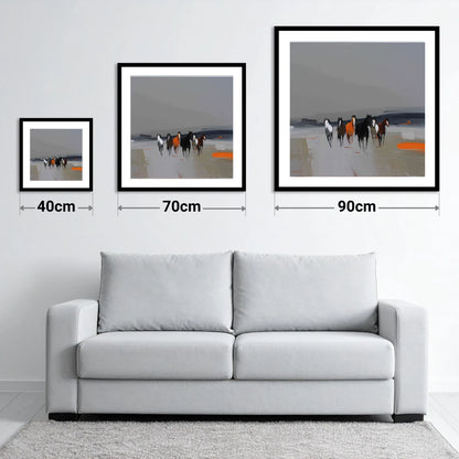 Vibrant Approach - size guide showing 40cm, 70cm and 90cm art prints