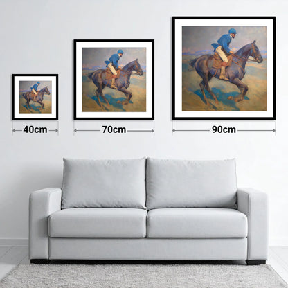 Azure Rhythm at Dawn - size guide showing 40cm, 70cm and 90cm art prints