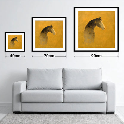 Gilded Equine Profile - size guide showing 40cm, 70cm and 90cm art prints