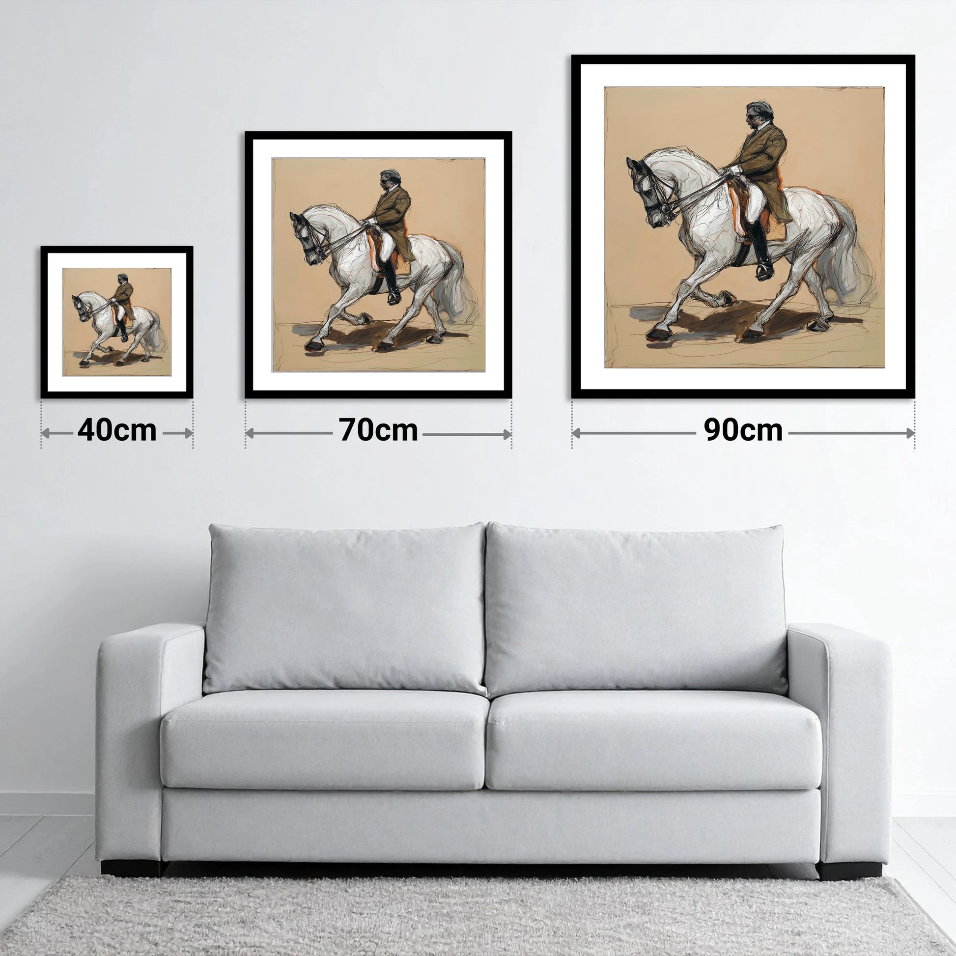 Harmonious Passage - size guide showing 40cm, 70cm and 90cm art prints