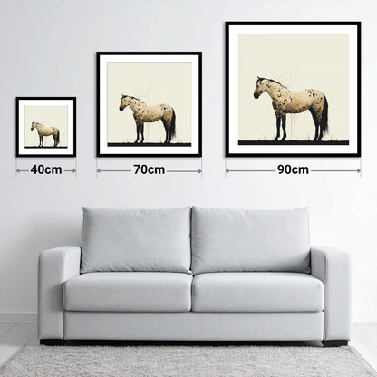 Gilded Appaloosa Elegance - size guide showing 40cm, 70cm and 90cm art prints