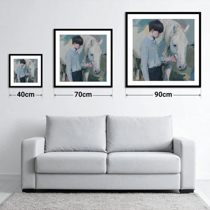 The Quiet Bond - size guide showing 40cm, 70cm and 90cm art prints
