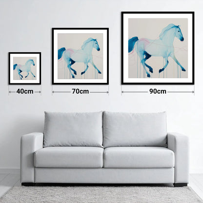 Fluidity in Azure - size guide showing 40cm, 70cm and 90cm art prints