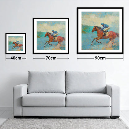 Flight in Turquoise - size guide showing 40cm, 70cm and 90cm art prints