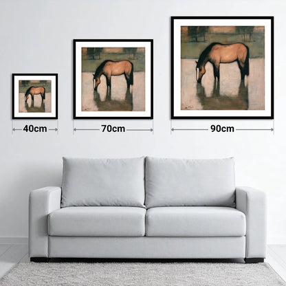 Quiet Reflection - size guide showing 40cm, 70cm and 90cm art prints