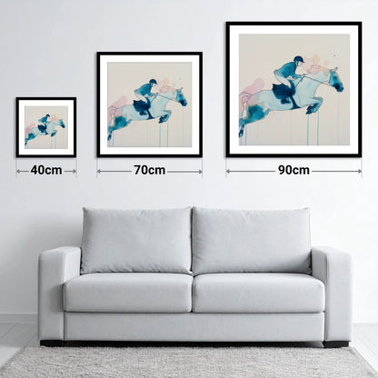Cerulean Flight - size guide showing 40cm, 70cm and 90cm art prints