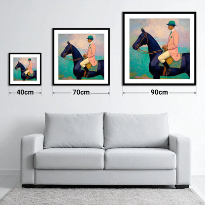 The Vivid Rider - size guide showing 40cm, 70cm and 90cm art prints